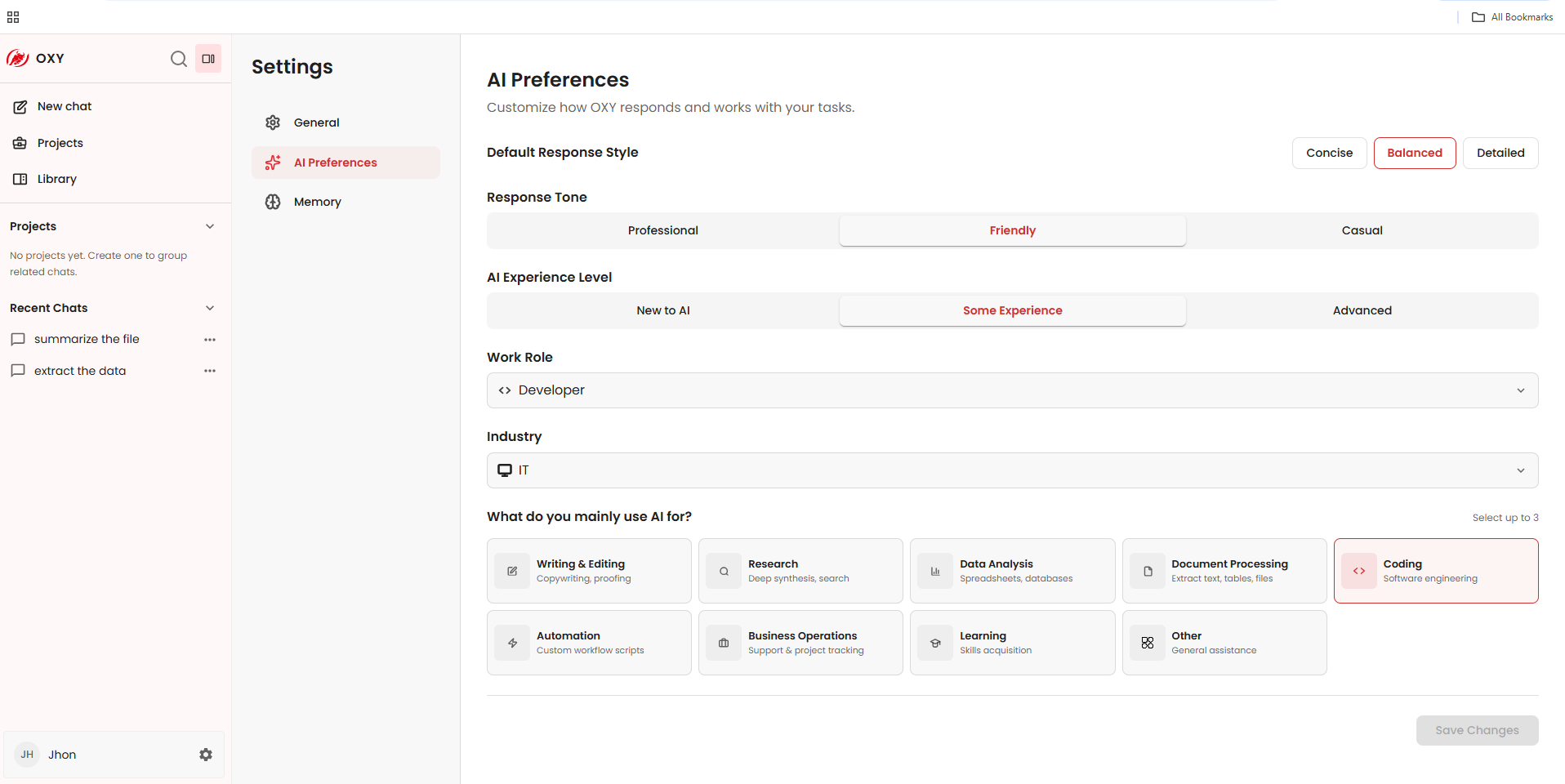 AI Preferences settings